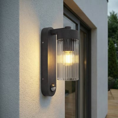 Lindby - Wandlampen buiten - 1licht - Aluminium, polycarbonaat - H: 23.4 cm - E27 - antraciet (RAL 7016)