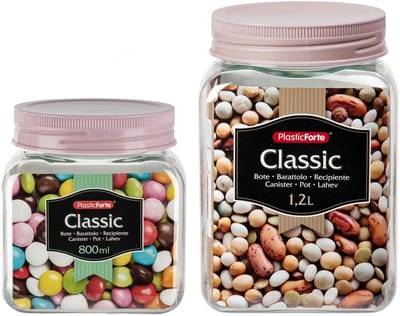 Plasticforte - 8x kunststof keuken voorraadpotten - weckpotten - 0.8 en 1.2 liter - roze