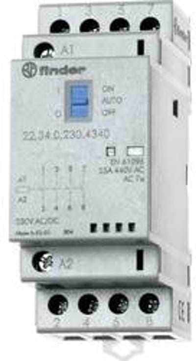 Finder 22.34.0.024.4740 Contactor 3x NO, 1x NC 24 V/DC, 24 V/AC 25 A 1 stuk(s)