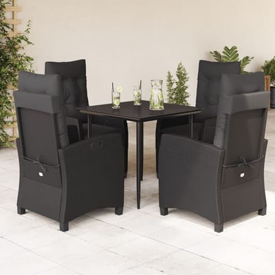 vidaXL - 5-delige - Tuinset - met - kussens - poly - rattan - zwart