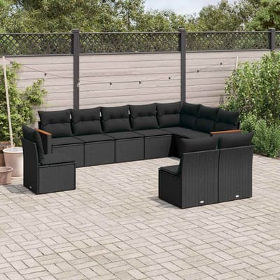 vidaXL - 10-delige - Loungeset - met - kussens - poly - rattan - zwart