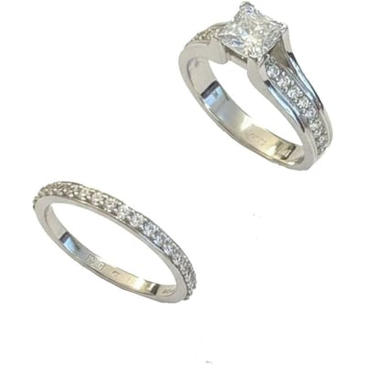 Vrouwenring en Trouwring Set in 925 Sterling Zilver met Princess Cut Cubic Zirconia BIAN023