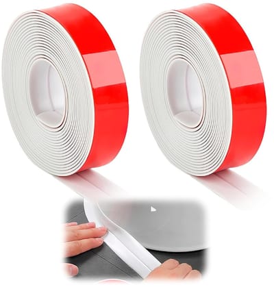 Set van 2 zelfklevende waterdichte afdichtbanden, 3.2 m x 22 mm, PVC, wit, ideaal voor badkamer, douche, keuken en toilet, schimmelbestendig en eenvoudig aan te brengen