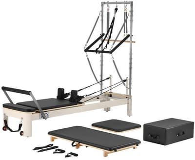 Pilates Reformer - Thuisapparaat - Dubbele verstelbare weerstand - Met Reformer Box - Met springplank - Voor beginners & gevorderden - Draagvermogen 181 kg