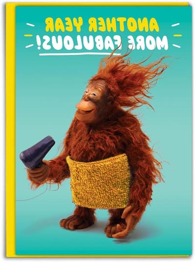 Verjaardagskaart Orang-oetan - Grappige wenskaart - Speciale gelegenheid vieren - Gedrukt op 300gsm bord - 120 x 170 mm - Oranje