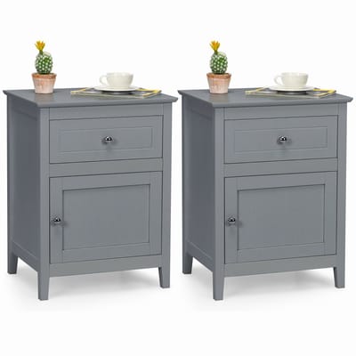 COSTWAY 2 Nachttafels met Lade 2 Sofa Bijzettafels met Massief Houten Poten Glad en Waterbestendig Oppervlak voor Slaapkamer en Woonkamer Grijs