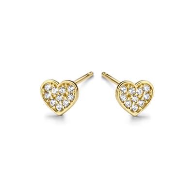 New Bling 9NBG-0182 Gouden Oorknop - Hartje met Zirkonia Steentjes - 14 krt - 3 mm - Goudkleurig