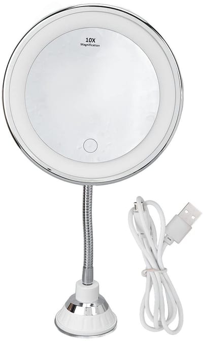Dailygoody - LED Make-upspiegel - 10x Vergroting - Helder en onvervormd beeld - Tafelmontage - Instelbare helderheid - Geschikt voor thuis en reizen