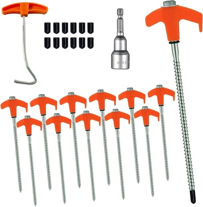 12 Stuks Schroefstijl Tentpinnen van 20 cm, Sterke Stalen Grondankers voor Kamperen, Buitenactiviteiten en Tuingebruik