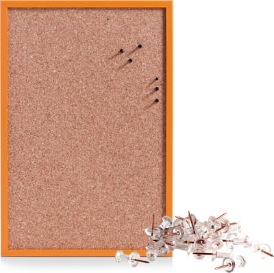 Prikbord incl. 25x punaises rose goud - 40 x 60 cm - oranje - kurk