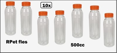 10x Flesje helder 500cc met oranje dop- vernieuwd - gerecycled drinken jus sinas fris cola sappen dranken