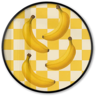 Poster in lijst Rond - Fotolijst 60x60 cm - Posters - Bananen - Geel - Geblokt - Ronde posterlijst zwart - Decoratie - Wanddecoratie woonkamer - Muurdecoratie slaapkamer