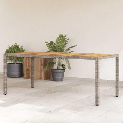 Tuintafel met plaat - Buitentafel rotan - Buiten dineren - Acaciahouten blad - 190 cm - Grijs