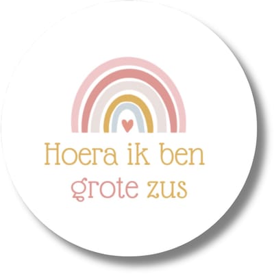 Hoera ik ben grote zus stickers - Traktatie stickers roze - 20 stuks - 4 cm