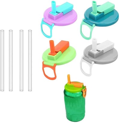 Dailygoody - Set van 4 Herbruikbare Drinkblikdeksels met Rietje