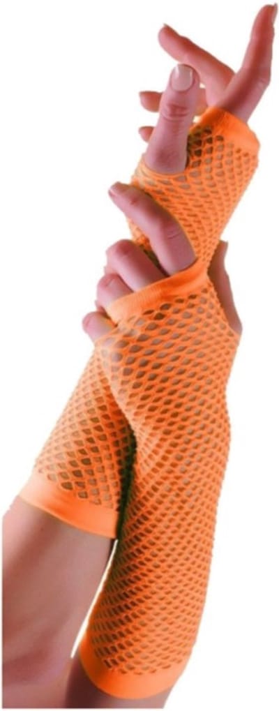 Nethandschoenen lang vingerloos fluor oranje