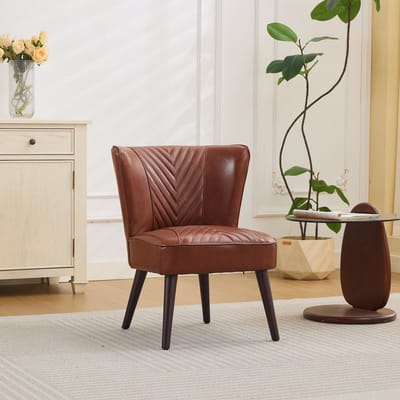 STILVORA Fauteuil 62 x 78 x 86 Cm - Comfort Zonder Armleuningen - Ademend Runderleer - Massief Rubberhout - Bruin