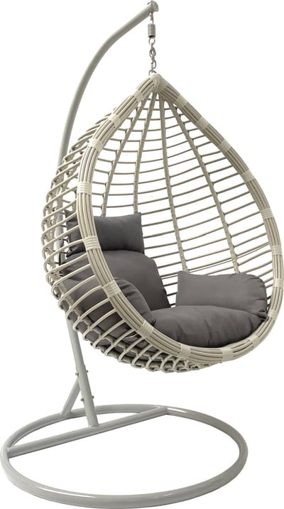 Rijoka Hangstoel Eggy Original Schommelstoel – Grijs Rattan - Grijs kussen - Large - Voor personen 1.90m Max.