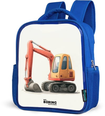 NoBoringSuitcases.com® - Rugzak blauw - Schooltas jongens - Graafmachine - Getekend - Oranje - Kinder rugtas jongen - Boekentas kind - Kinderrugzak voor school - Schoolrugzak