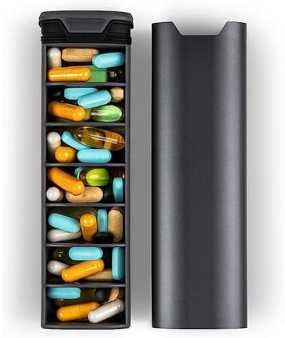 Oneay (1 stuk) Pillendoos, ruime pillendoos van aluminiumlegering, geschikt voor het bewaren van gezondheidsproducten, tabletten, vitaminen en medicijnen.