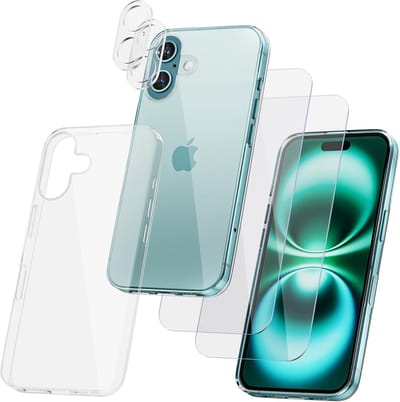 Doorzichtige hoes voor Apple iPhone 16 Plus - met 2x screenprotector & 2x lensbeschermer & doorzichtige siliconen hoes 5 in 1 Set
