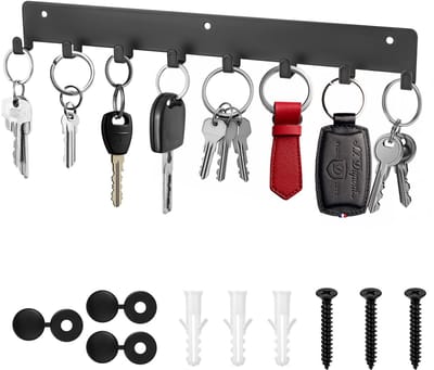 Dailygoods- Sleutelhanger - Zwart Stalen Sleutelhanger - 8 Haken - Duurzaam - Schokbestendig - Voor Hal/Keuken/Slaapkamer