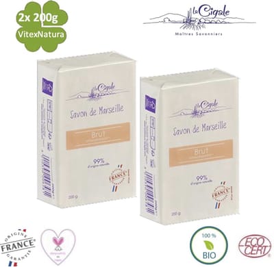 La Cigale Bain Brut Marseille zeep | 2 x 200G | zonder parfum, hypoallergeen, biologisch afbreekbaar