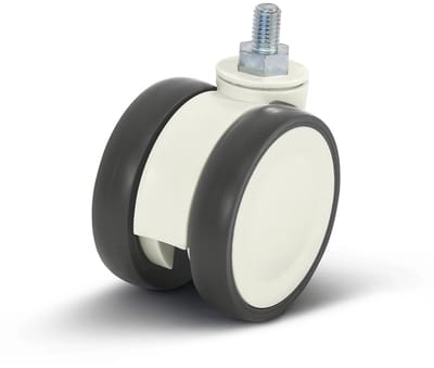 Wit dubbel meubel zwenkwiel met schroefdraad - 75mm - 80kg