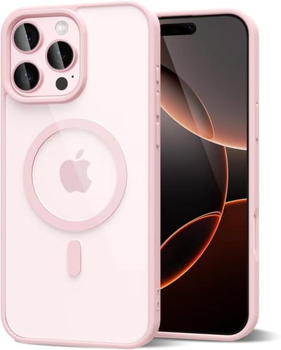 Casemania Hoesje Geschikt voor Apple iPhone 16 Pro - Roze - Bumper Hoesje Geschikt voor MagSafe - Zachte TPU Rand en Krasbestendige Transparante Achterkant Back Cover - Pink