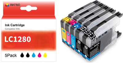 INKFIND LC1280 inktcartridge voor Brother LC75 LC1240 LC1280 inktcartridge multipack 5 stuks (Zwart x 2, Cyaan x 1, Magenta x 1, Geel x 1)