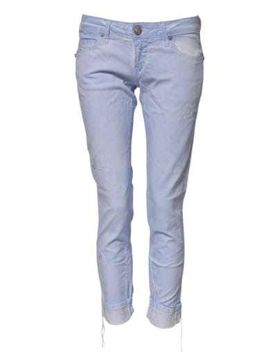 Acht Lichtblauwe Katoenen Slim Fit Lage Taille Spijkerbroek