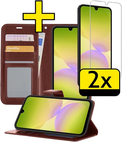 Hoesje - Met 2x Screenprotector - Geschikt voor Samsung Galaxy A26 - Luxe Pasjeshouder - Bookcase Portemonee - Flip Case - Kunstleer Book Case - Flipcase Hoes - Book Cover - Walletcase - Portemonneehoes - Telefoonhoesjes - Bruin