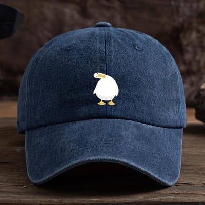 Schattige baseballpet met eendenprint, verstelbare drukknoop, ademende stof, casual hoofddeksel voor buiten (Navy Blue,Adjustable)