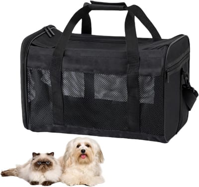 Transporttas Kat Hond - Reismand Opvouwbaar - Veilig Reizen - Ademend Gaasontwerp - 42 x 27 x 28 cm - Zwart