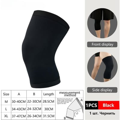 Manchon de protection de genou à compression une pièce Genouillère élastique Support Genouillère Musculation Sportif Basketball Volleyball Course à pied L noir