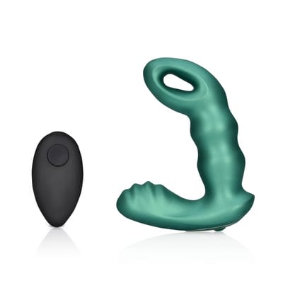 Shots - Ouch! OU907MGR - Beaded Vibrating Prostate Massager with Remote Control - Metallic Green