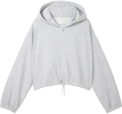 Tom Tailor - Korte hoodie-sweatjack met trekkoord - Maat 140 - Light Stone Grey Melange