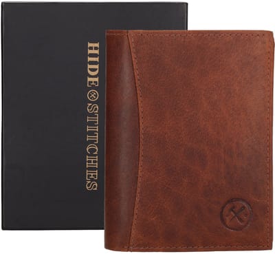 Hide & Stitches Da Vinci Portemonnee Heren - Wallet voor Heren - Portefeuille van 100% Leder - Bruin