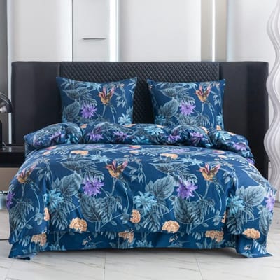 Dailygoods- Beddengoed 155 x 200 cm - Dekbedovertrek 240 x 220 katoen - 3-delige set met ritssluiting - Bloemen/kolibrie design - Inclusief 2 kussenslopen 70 x 80 cm