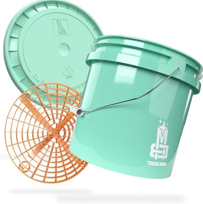 Wasemmer Set - Emmer met Deksel - Auto Reinigen - Inclusief Vuilzeef - 13 Liter - Mint Oranje