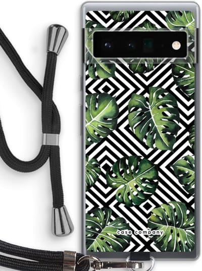 Case Company® - Hoesje met koord geschikt voor Google Pixel 6 Pro hoesje met Koord - Geometrische jungle - Telefoonhoesje met Zwart Koord - Bescherming aan alle Kanten en Over de Schermrand