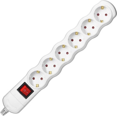 Stekkerdoos met schakelaar - Verdeelstekker 6-voudig - Stekkerblok zonder snoer/kabel - Wit