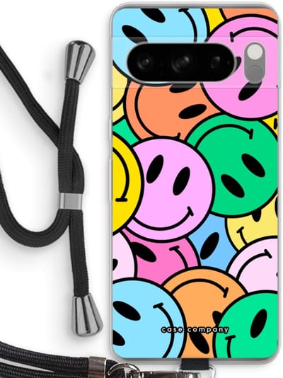 Case Company® - Hoesje met koord geschikt voor Google Pixel 8 Pro hoesje met Koord - Smiley N°1 - Telefoonhoesje met Zwart Koord - Bescherming aan alle Kanten en Over de Schermrand