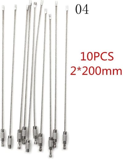 Jumada's - Handige Edc sleutelhanger tag touw - roestvrij staaldraad kabellus - ophanggereedschap - 20cm - 10 stuks - Zilver - Staal - RVS