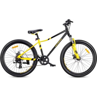 VERDANT CALIX Mountainbike 26", MTB-fiets voor dames en heren, fiets 6 inch - vering, schijfremmen, 7 versnellingen - Zwart-Geel