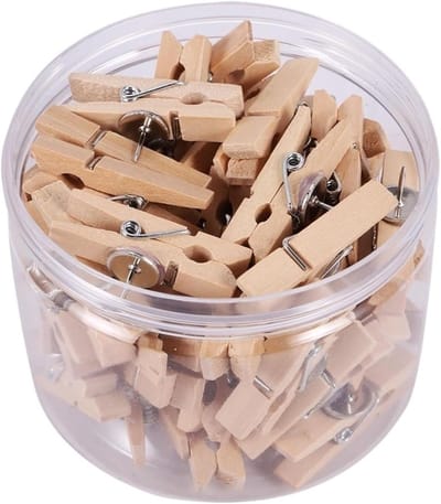 Houten Punaises - Papierclips Klemmen - Decoratief Bevestigen - Met Houten Klem - 50 Stuks - Houtkleur