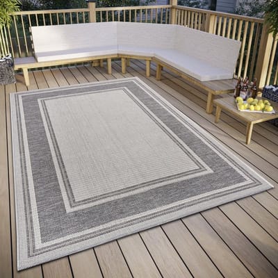 Flycarpets Cast Buitenkleed Beige / Grijs - Vloerkleed Buiten - Laagpolig Tuinkleed, Tuintapijt, Buitentapijt - 155x235 cm