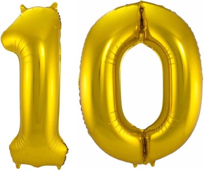 Ballon Cijfer 10 Jaar Goud Helium Ballonnen Verjaardag Versiering Cijfer Ballon Feest Versiering Met Rietje - 86Cm
