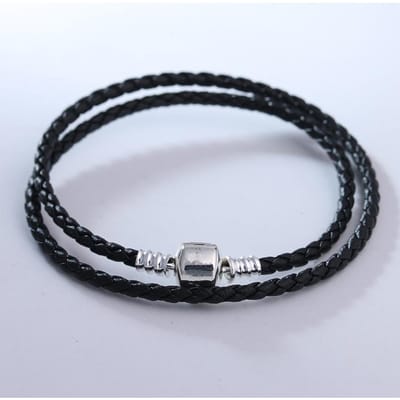Bracelet Double Cuir Noir Convient aux Charms et Perles d'Argent Sterling Originaux pour Femme Fabrication de Bijoux DIY 45cm gray
