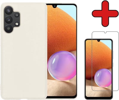 Hoesje - Met Screenprotector - Geschikt voor Samsung Galaxy A32 4G - Sterk & Shockproof - Telefoon Hoes - Back Cover - Siliconen Case - Telefoonhoes - Wit